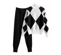 MJGkhiy Conjunto Mujer Punto Talla Grande Casual Dos Piezas Con Pantalón Conjuntos Elegante Cómodo Moda Sets Outfits Leisure Cuello Alto Top Knitted Pantalones de Pierna Deportivo Loungewear