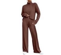 MJGkhiy Conjunto Mujer Punto Talla Grande Casual Dos Piezas Con Pantalón Conjuntos Elegante Suelto Moda Ancha Traje Knitted Cuello Alto Sweatshirt Leisure Pantalones de Pierna Deportivo Loungewear
