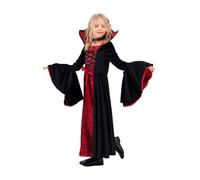 MJGkhiy Disfraz de vampiro para niña, vestido de vampiro para niñas con cuello gótico, disfraz de vampiro negro y rojo, falda vampiressa cosplay para Halloween fiesta temática carnaval Dress up Party