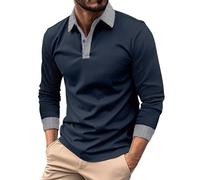 MJGkhiy Hombre Camiseta Polo Manga Larga Basic Poloshirt con Cuello Y Botones Tennis Polo Vintage Camiseta Elástica Golf Polo Elegante Camiseta Camisa Ropa de Trabajo T Shirt Firmate Polo, azul