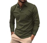 MJGkhiy Hombre Camiseta Polo Manga Larga Slim Fit Poloshirt Cuello en V Tenis Polo Suave Camiseta Elástica Golf Polo Elegante Camiseta Ropa de Trabajo T Shirt Firmadas Rebajas, Verde, L