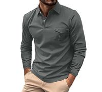 MJGkhiy Hombre Camiseta Polo Manga Larga Slim Fit Poloshirt Cuello en V Tenis Polo Suave Camiseta Elástica Golf Polo Elegante Camiseta Ropa de Trabajo T Shirt Firmadas Rebajas, gris, L