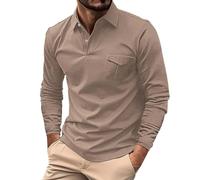 MJGkhiy Hombre Camiseta Polo Manga Larga Slim Fit Poloshirt Cuello en V Tenis Polo Suave Camiseta Elástica Golf Polo Elegante Camiseta Ropa de Trabajo T Shirt Firmadas Rebajas, verde caqui, L