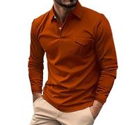 MJGkhiy Hombre Camiseta Polo Manga Larga Slim Fit Poloshirt Cuello en V Tenis Polo Suave Camiseta Elástica Golf Polo Elegante Camiseta Ropa de Trabajo T Shirt Firmadas Rebajas, NARANJA, L