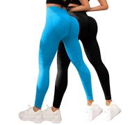 MJGkhiy Leggings de compresión 3D para mujer, antimasa, grasa, deportivos, Push Up Leggins anticelulitis, fitness, pantalones de gimnasio adelgazantes cintura alta elásticos Yoga Pants 2 Pack, Azul