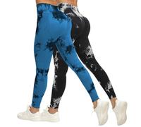 MJGkhiy Leggings de compresión 3D para mujer, antimasa, grasa, deportivos, Push Up Leggins anticelulitis, fitness, pantalones de gimnasio adelgazantes cintura alta elásticos Yoga Pants 2 Pack, azul