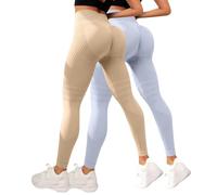 MJGkhiy Leggings de compresión 3D para mujer, antimasa, grasa, deportivos, Push Up Leggins anticelulitis, fitness, pantalones de gimnasio adelgazantes cintura alta elásticos Yoga Pants 2 Pack, beige