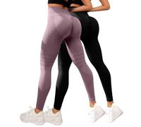 MJGkhiy Leggings de compresión 3D para mujer, antimasa, grasa, deportivos, Push Up Leggins anticelulitis, fitness, pantalones de gimnasio adelgazantes cintura alta elásticos Yoga Pants 2 Pack, Violeta
