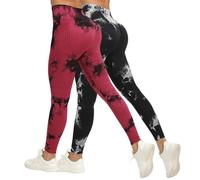 MJGkhiy Leggings de compresión 3D para mujer, antimasa, grasa, deportivos, Push Up Leggins anticelulitis, fitness, pantalones de gimnasio adelgazantes cintura alta elásticos Yoga Pants 2 Pack, rojo, M