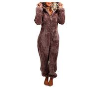 MJGkhiy Mono de invierno entero para mujer con curvas de manga larga, pijama entero de forro polar, mono entero de una pieza con cremallera suave, ropa de noche conjunto de pijamas largos Sleepwear