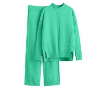 MJGkhiy Mono De Punto De Mujer Completo Elegante 2 Piezas Suéter Y Pantalones De Lana Mono De Gimnasia De Color Sólido Chándal De Invierno Completo Curvy Mono De Casa, Verde, Talla única