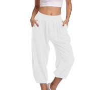 MJGkhiy Pantalones Capri Mujer Verano Algodón Pantalones Chándal con Cordón Baggy Pantalones Pilates Yoga Pantalones 3/4 Casual Running Pantalones Cargo Pantalones Y Pinocchietti, Color blanco., S