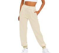 MJGkhiy Pantalones chándal mujer algodón largos pantalones deportivos anchos casuales ligeros jogger pantalones con bolsillos y cordón para entrenamiento jogging fitness, beige, XXL