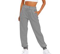MJGkhiy Pantalones chándal mujer algodón largos pantalones deportivos anchos casuales ligeros jogger pantalones con bolsillos y cordón para entrenamiento jogging fitness, gris, M
