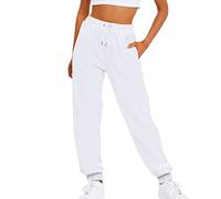 MJGkhiy Pantalones chándal mujer algodón largos pantalones deportivos anchos casuales ligeros jogger pantalones con bolsillos y cordón para entrenamiento jogging fitness, Color blanco., XL