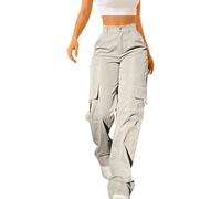MJGkhiy Pantalones chándal para mujer ligeros cargo largos pantalones con bolsillos casuales cómodos anchos jogger pantalones cintura alta pierna ancha pantalones deporte fitness yoga gimnasio
