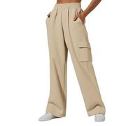 MJGkhiy Pantalones deportivos para mujer cargo anchos algodón pantalones deportivos con bolsillos ligeros cómodos largos pantalones chándal pierna ancha jogger pantalones yoga gimnasio entrenamiento