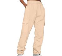 MJGkhiy Pantalones deportivos para mujer, cargo, largos, anchos, pantalones de cintura elásticos, cómodos, informales, de algodón, pantalones de chándal de pierna ancha, pantalones deportivos con