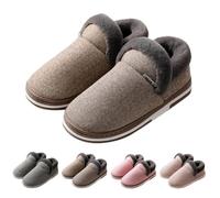 MJGkhiy Pantuflas de mujer de invierno cerradas antideslizantes pantuflas de peluche de espuma viscoelástica elegantes cálidas zapatos de casa peludos suaves slippers cómodas zapatillas, café, 35 EU