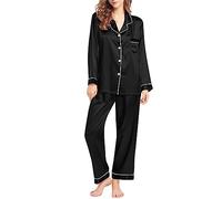 MJGkhiy Pijama mujer invierno tallas grandes dos piezas top de manga larga y pantalones otoño e invierno ligero ropa de noche Sleepwear para todos conjuntos pijamas largos Homewear, Negro , 5XL