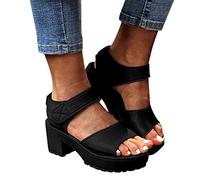 MJGkhiy Sandalias de Cuña Mujer Verano Simple Tacón Cuña Plataforma Alpargatas Mujer Verano Zapatos de Novia Abiertas Estilo Romano Zapatos Casual Cómodos Sandalias, Negro , 39 EU