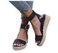 MJGkhiy Sandalias de cuña para mujer de verano simple de tacón de cuña plataforma con cuña para mujer plataforma bohemia sandalias de novia de boda Wedge High Heels, Negro , 38 EU
