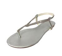 MJGkhiy Sandalias planas de verano para mujer Tobillo Correa Plana Sandalias de Fiesta Nupcial Sandalias con tachuelas Mujer Sandalias Trekking Mujer Verano Clip Toe Zapatos Chanclas, plateado, 41 EU