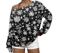 MJGkhiy Sudadera de mujer con diseño navideño de hombros rojos, con texto "Merry Christmas" y curvado, suéteres de Navidad para la familia, camiseta de Papá Noel, sudaderas navideñas, Un, S