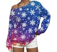 MJGkhiy Sudadera de mujer con diseño navideño de hombros rojos, con texto "Merry Christmas" y curvado, suéteres de Navidad para la familia, camiseta de Papá Noel, sudaderas navideñas, E, XL