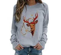 MJGkhiy Sudadera de mujer de Navidad, camiseta de Papá Noel, camiseta de Navidad, con curvas, cuello redondo, Merry Christmas, renos, sudaderas rojas, suéteres navideños, Luz Ceniza, XXL