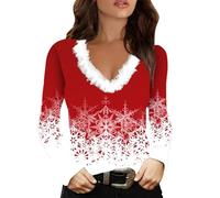 MJGkhiy Sudadera Navidad para mujer elegante Navidad Camisetas con cuello en V terciopelo invierno Suéteres navideños Familia 2024 Jersey Rojo Papá Noel Sudaderas sin capucha Navidad Jersey Tops, A17