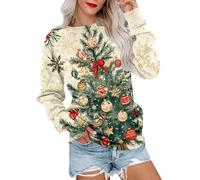 MJGkhiy Sudadera para mujer con diseño de Navidad y feo, divertidas, sin capucha, curvas, cuello redondo, camiseta de Papá Noel, Merry Christmas, renos, rojos, suéteres navideños, beige, XXX-Large