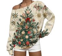 MJGkhiy Sudadera para mujer con diseño navideño feo, divertida, con texto "Merry Christmas", elegante fuera del hombro, suéteres de Navidad, suéteres navideños sin capucha, D, XXL