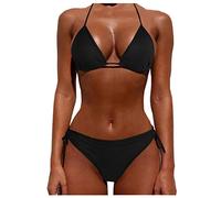 MJGkhiy Trajes de baño mujer bikini brasileño cintura alta surf traje de natación sexy traje de baño mar cuello en V piscina triángulo playa Swimwear Swimsuit acolchado sujetador playa, Negro , M