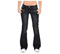 MJGkhiy Vaqueros de mujer de cintura baja Skinny Anchos Pantalones de Denim Bootcut Elásticos Jean Pantalón Cómodos Elefante Campana Slim Jeans Trousers Flared, Negro , L
