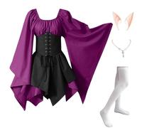 MJGkhiy Vestido medieval de mujer guerrera elegante vestidos cosplay vikingo gótico vestido renacentista Halloween vestido carnaval Steampunk disfraz princesa fiesta vestido victoriano corto noche