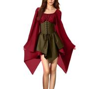 MJGkhiy Vestido medieval para mujer, estilo popolano, curvado, para cosplay, vikingo, Halloween, carnaval, gótico, victoriano, corto, steampunk, disfraz de princesa, ceremonia, vestido renacentista y