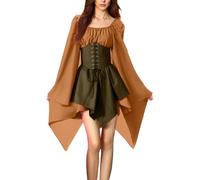 MJGkhiy Vestido medieval para mujer, estilo popolano, curvado, para cosplay, vikingo, Halloween, vestido renacentista steampunk, disfraz de princesa, gótico, vestido victoriano, corto, ceremonia