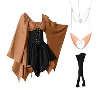 MJGkhiy Vestido medieval para mujer, estilo popolano, curvo, vestido victoriano, corto, Halloween, ropa cosplay, vikingo, gótico, renacentista, steampunk, disfraz de princesa, fiesta, carnaval, noche