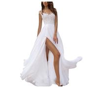 MJGkhiy Vestidos de mujer elegantes largos espaguetis Strap Sexy cuello en V Boho suelto Vestido Largo Bandage Multiway Vestido de Novia Curvy Blanco Vestido de Ceremonia Mujer Verano, Color blanco.,