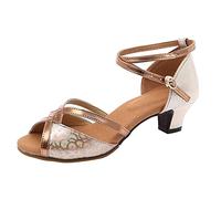 MJGkhiy Zapatos Baile Latino Mujer Tacón Bajo Zapato Latinos para Bailar Dorados Comodos Tacon Pequeño Sandalias Tango De Salsa Y Bachata Calzado para Fiesta Evento Sandals Ajustable Tobillo Hebilla