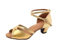MJGkhiy Zapatos Baile Latino Mujer Tacón Bajo Zapato Latinos para Bailar Dorados Comodos Tacon Pequeño Sandalias Tango De Salsa Y Bachata Calzado para Fiesta Evento Sandals Ajustable Tobillo Hebilla