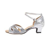 Mjgkhiy Zapatos Baile Latino Mujer Tacón Bajo Zapato Para Bailar Latinos Brillantes Comodos Tacon Pequeño Sandalias Jazz De Salsa Y Bachata Calzado Para Fiesta Evento Sandals Ajustable Tobillo Hebilla