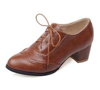 MJIASIAWA Mujer Closed Toe Clásica Oficina Trabajo Tacón Ancho Brogue Pump Retro Hueco Tacón Medio Casual Oxford Pump Amarillo Talla 42 EU/44 Asiática