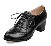 MJIASIAWA Mujer Closed Toe Clásica Oficina Trabajo Tacón Ancho Brogue Pump Retro Hueco Tacón Medio Casual Oxford Pump Negro Talla 37 EU/38 Asiática