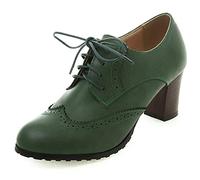 MJIASIAWA Mujer Cordones Closed Toe Casual Clásica Brogue Tacón Ancho Pump Oficina Formal Trabajo Formal Oxford Retro Zapatos Verde Talla 37 EU/38 Asiática