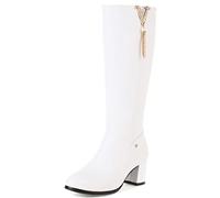 MJIASIAWA Mujer Invierno Moda Knee Tacón Ancho Warm Botas De Montar Noche Boda Elegante Comfy Botas De Montar Blanco Talla 39 EU/40 Asiática