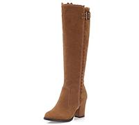 MJIASIAWA Mujer Invierno Tacón Ancho Cremallera Clásica Equestrian Botas Largas Moda Riding Casual Retro Warm Boots Hebilla Amarillo Talla 42 EU/44 Asiática
