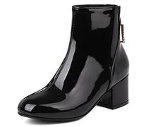 MJIASIAWA Mujer Moda Charol Chelsea Botines Oficina Vestido Invierno Boda Block Tacón Medio Punta Redonda Botines Cremallera Negro Talla 38 EU/39 Asiática