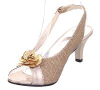 MJIASIAWA Mujer Peep Toe Verano Mini Tacón Transparente Slingback Sandalias Vestido Tacón Medio Fiesta Comfy Bridesmaids Zapatos Oro Talla 37 EU/38 Asiática